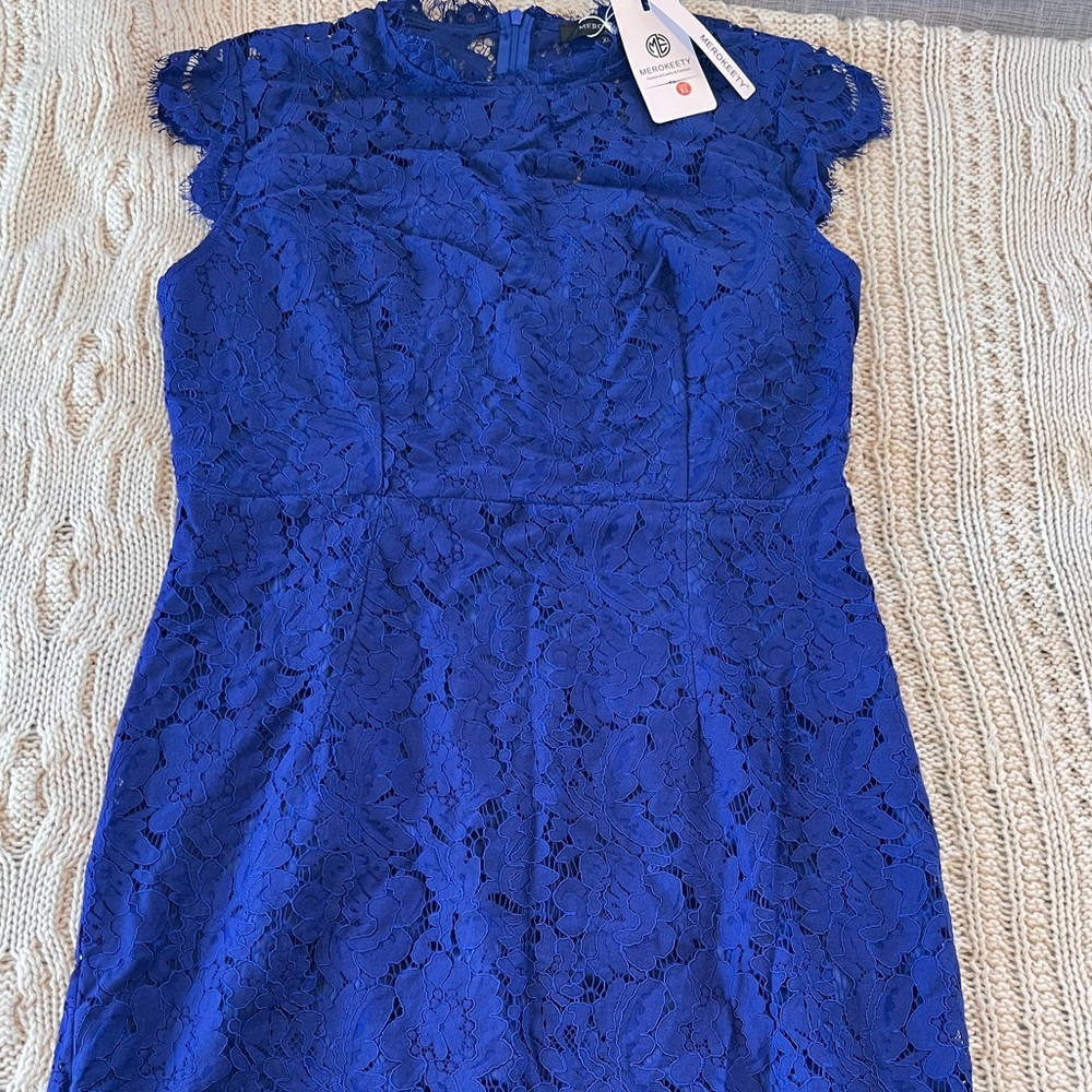 NWT l Beautiful Merokeety Vibrant Blue Lace Dress! XL - Picture 4 of 10